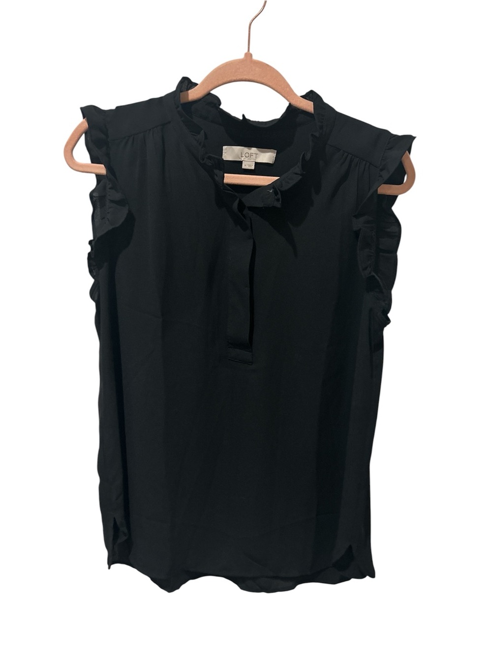 LOFT Black Ruffle Trim Sleeveless Blouse